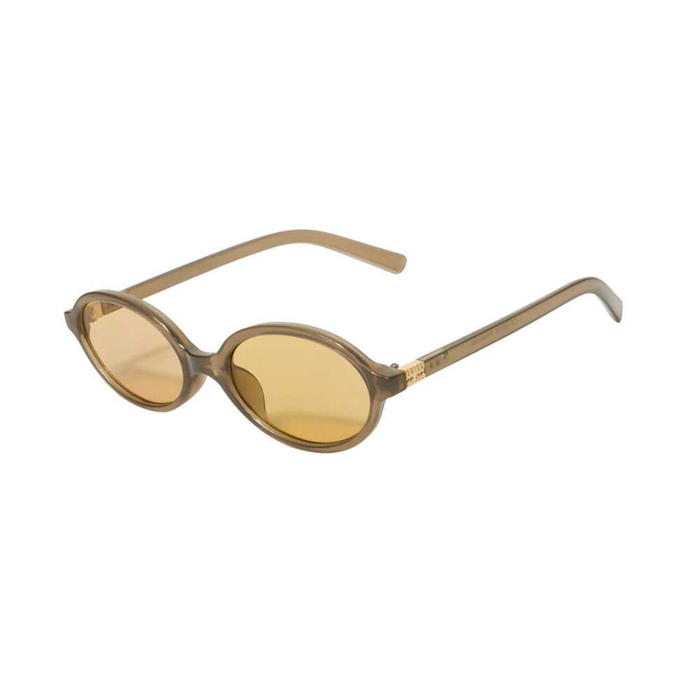 Oval acetate sunglasses with brown frame and yellow lenses, side angle — HARO Anacapri Terrazza