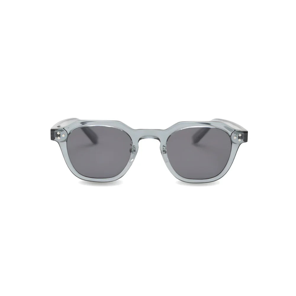Oversized round acetate sunglasses in crystal gray with smoky polarized lenses, front view — HARO Cannes 1946