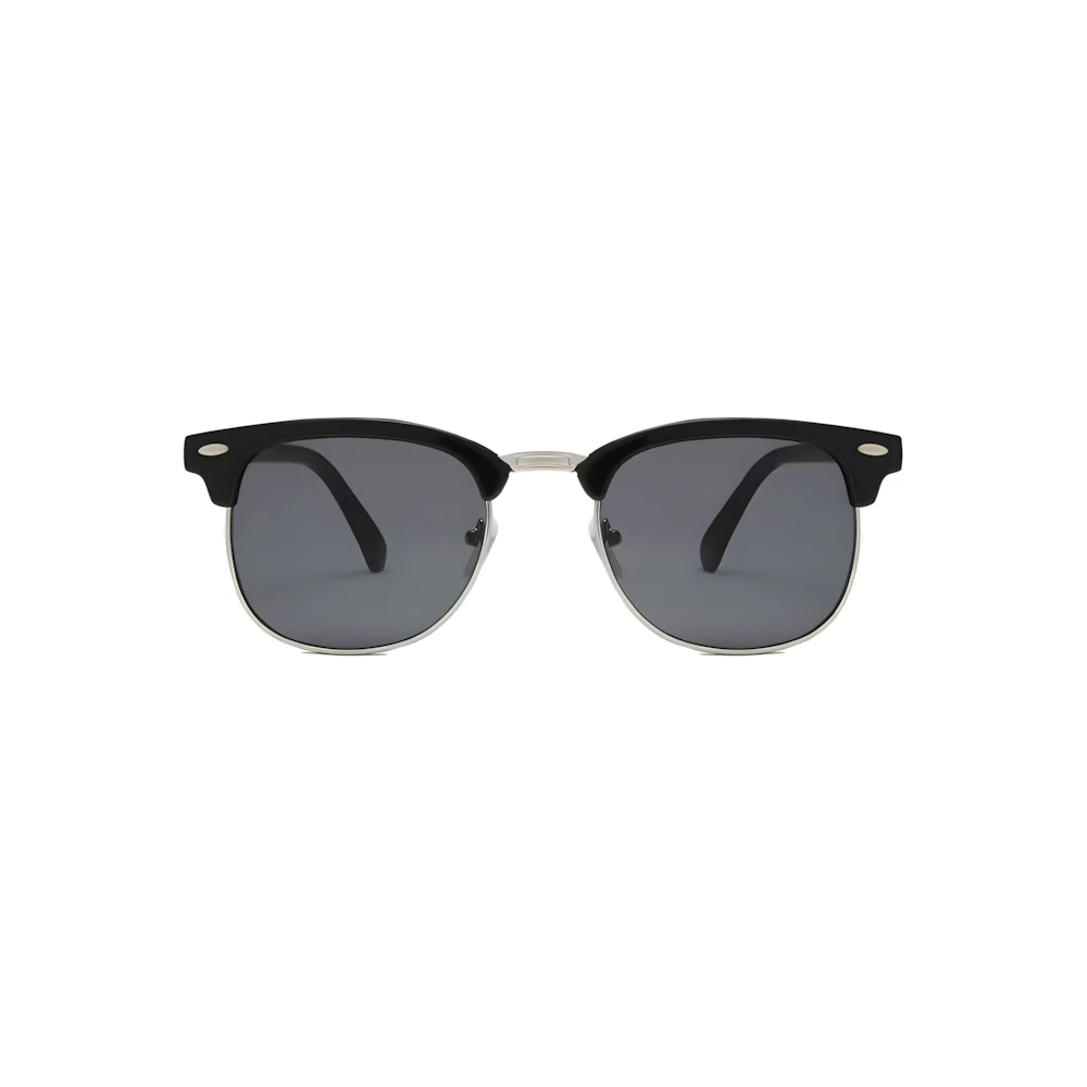 Browline sunglasses with black acetate brow and black polarized lenses, front view — HARO Capri Malaparte