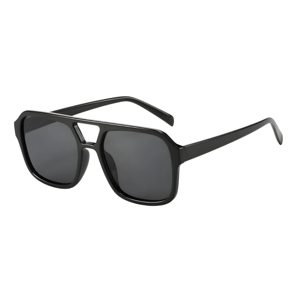 Square aviator sunglasses with black frame and black lenses, side angle — HARO Monte Carlo 1929