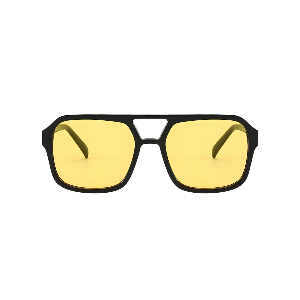 Square aviator sunglasses with black frame and yellow polarized lenses, front view — HARO Monte Carlo 1929