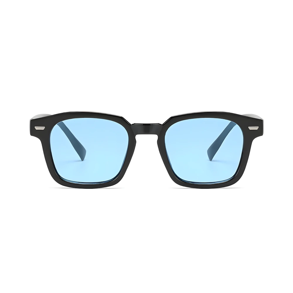 Square acetate sunglasses with black frame and blue polarized lenses, front view — HARO Positano Fornillo