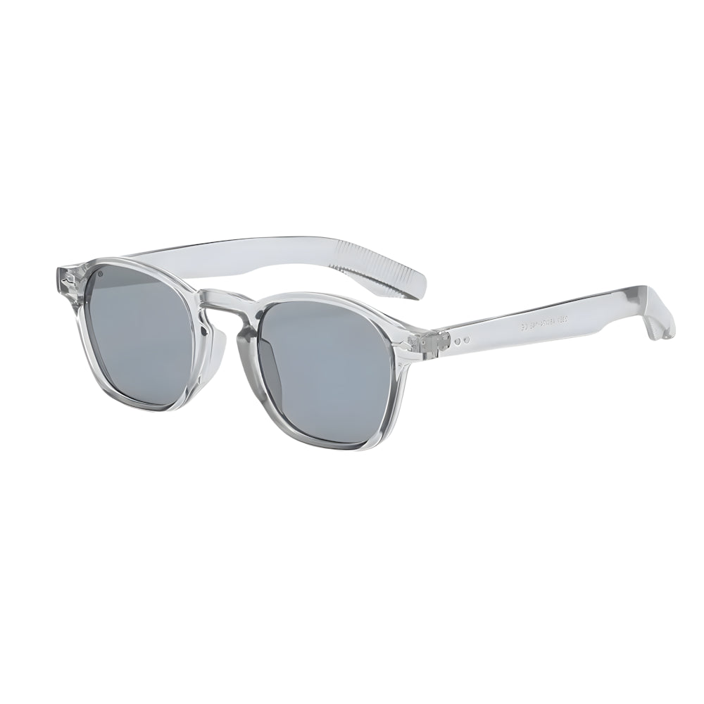 Square crystal sunglasses with black lenses, side angle — HARO Riviera 1962