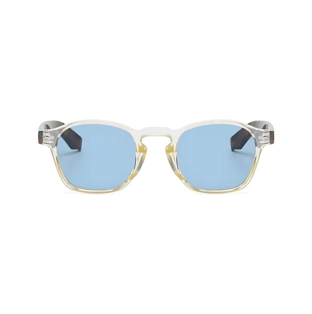 Oversized square sunglasses with tortoise frame and blue polarized lenses, front view — HARO Riviera 1962