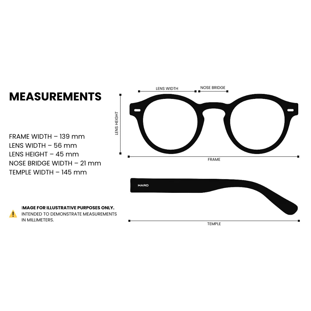 Round blue-light glasses measurements: frame width 139mm, lens width 56mm, lens height 45mm, nose bridge 21mm, temple length 145mm — HARO Sils Maria