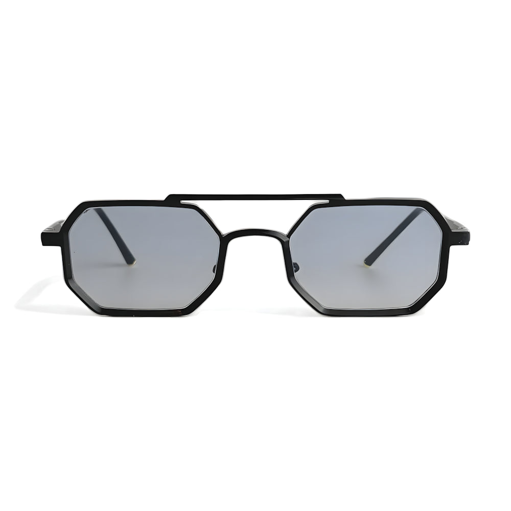 Hexagonal double-bridge aviator sunglasses with black frame and blue polarized lenses, front view — HARO Sorrento Grand Tour