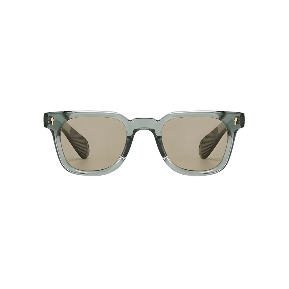 Wayfarer acetate sunglasses with grey frame and green polarized lenses, front view — HARO Taormina 1955