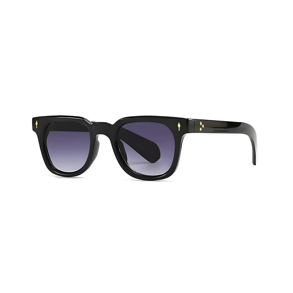 Wayfarer acetate sunglasses with black frame and purple gradient lenses, side angle — HARO Taormina 1955