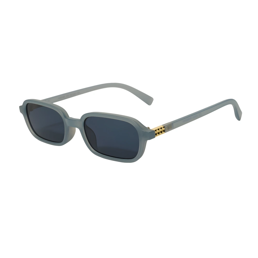 Rectangular acetate sunglasses with blue frame and black lenses, side angle — HARO Amalfi Sails