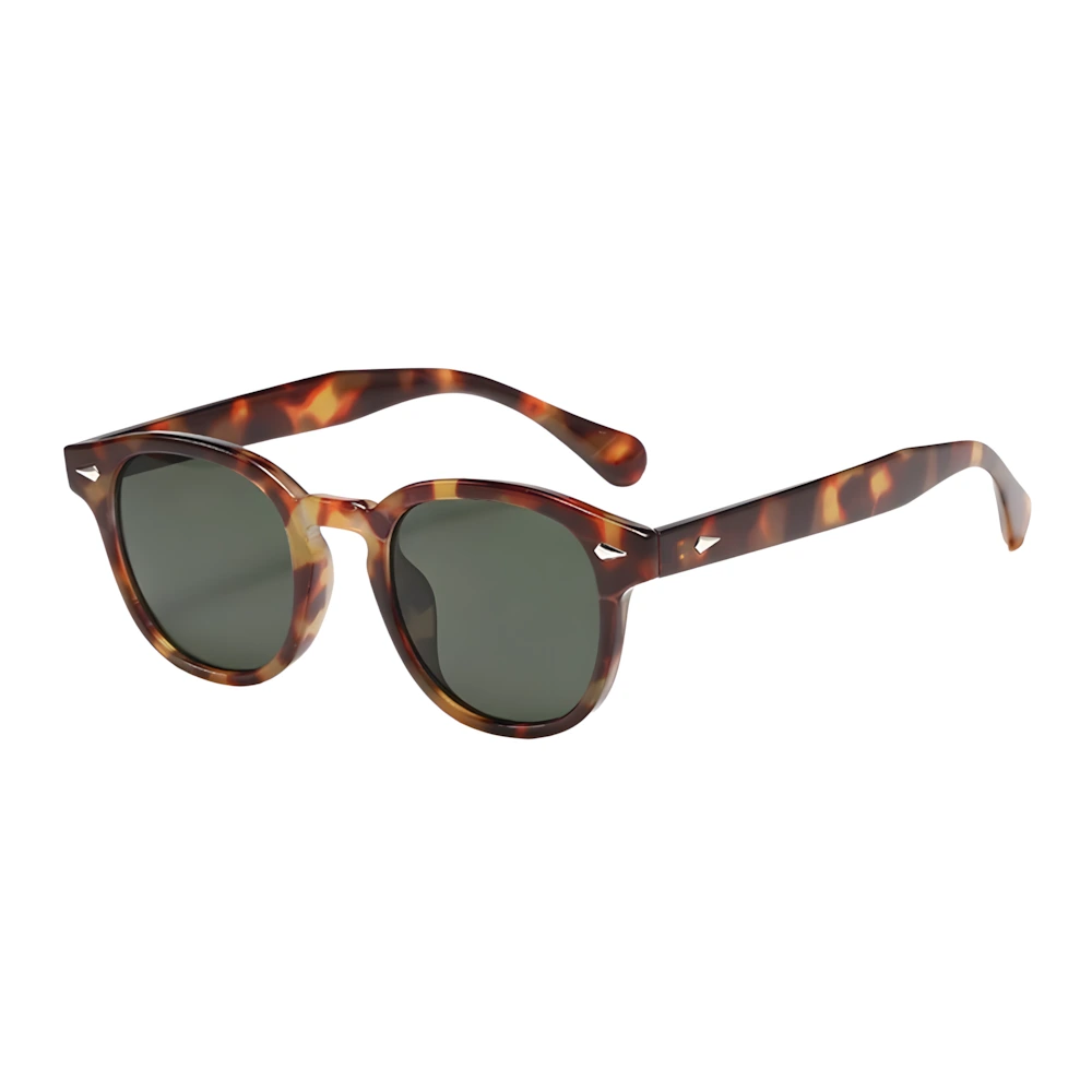 Round sunglasses with tortoise frame and green lenses, side angle — HARO Antibes 1923