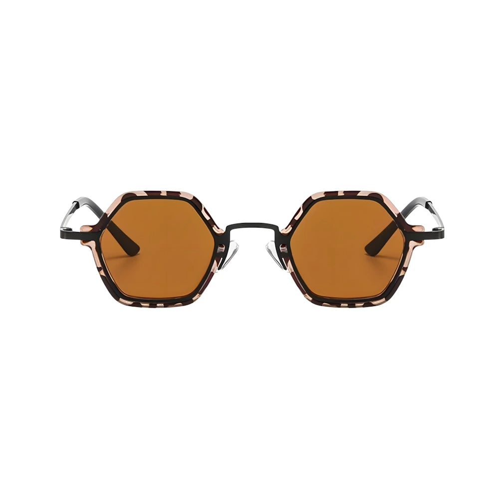 Small hexagonal sunglasses with tortoise frame and brown polarized lenses, front view — HARO Cap-Ferrat 1925