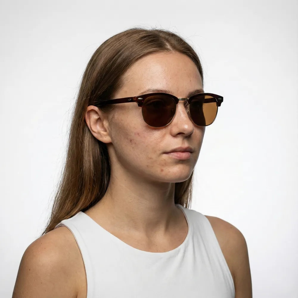 Acetate and metal browline sunglasses, close-up detail — HARO Capri Malaparte