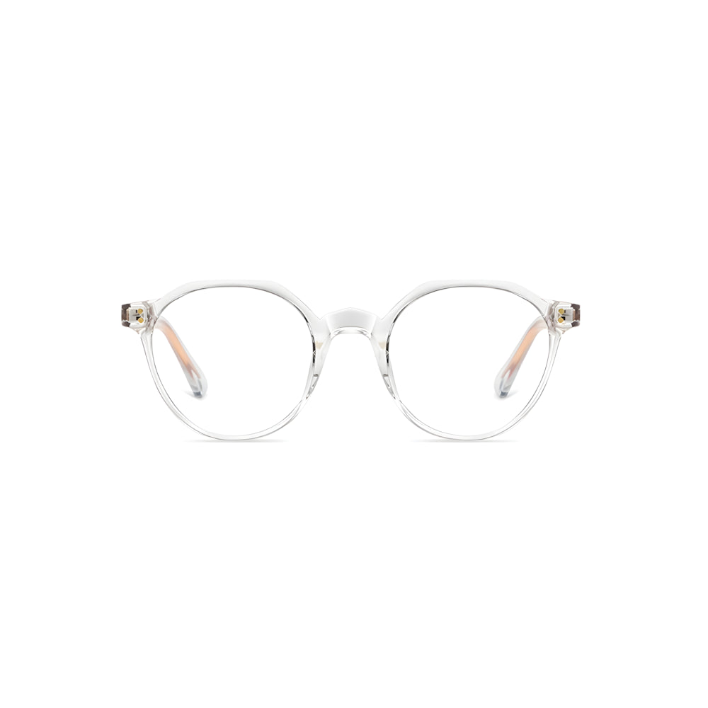 Narrow blue-light glasses with crystal acetate frame, front view — HARO Cortina Tofane