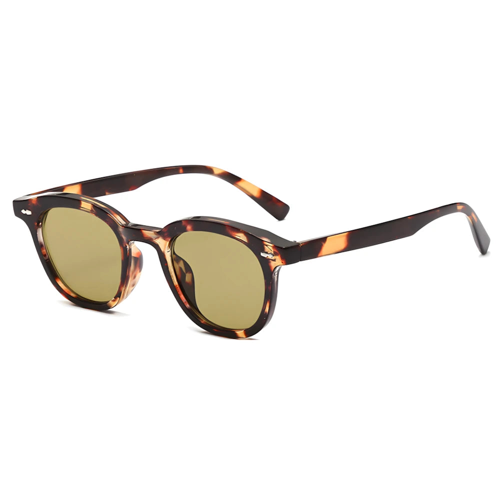 Round sunglasses with tortoise frame and yellow lenses, side angle — HARO Portofino 7PM