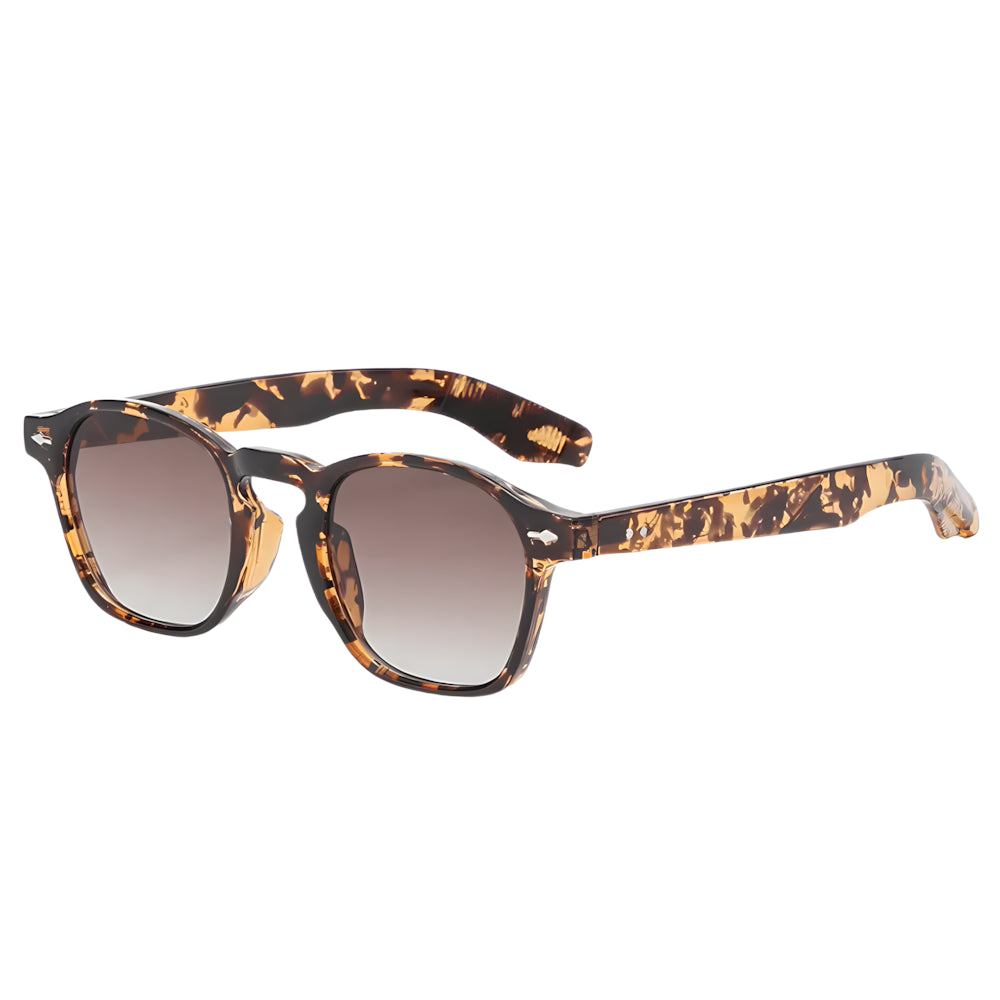 Square sunglasses with tortoise frame and gradient lenses, side angle — HARO Riviera 1962