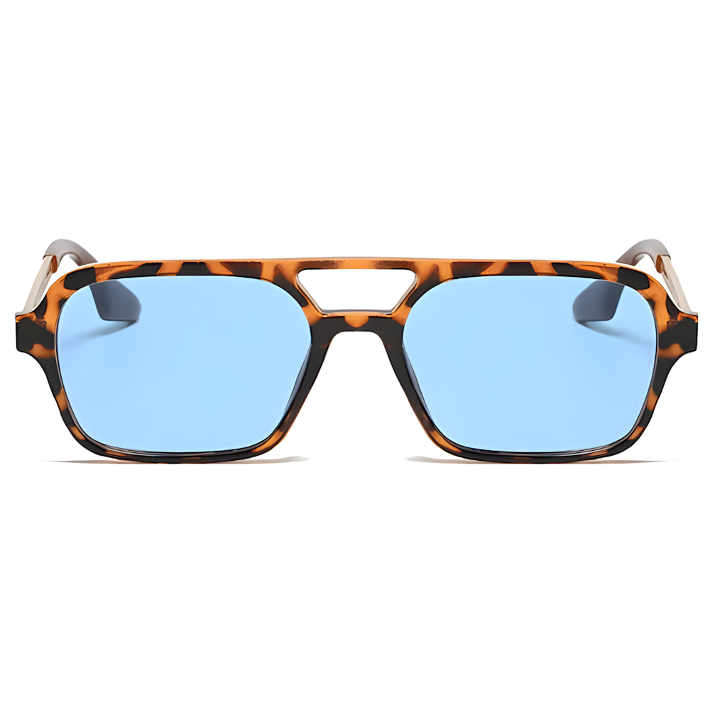 Square aviator sunglasses with tortoise frame and blue polarized lenses, front view — HARO Saint-Tropez Pampelonne