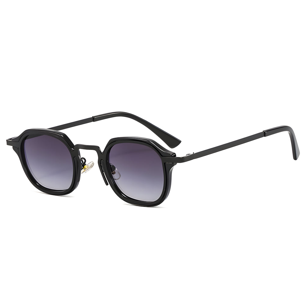 Round metal sunglasses with black frame and purple gradient lenses, side angle — HARO St. Tropez '56