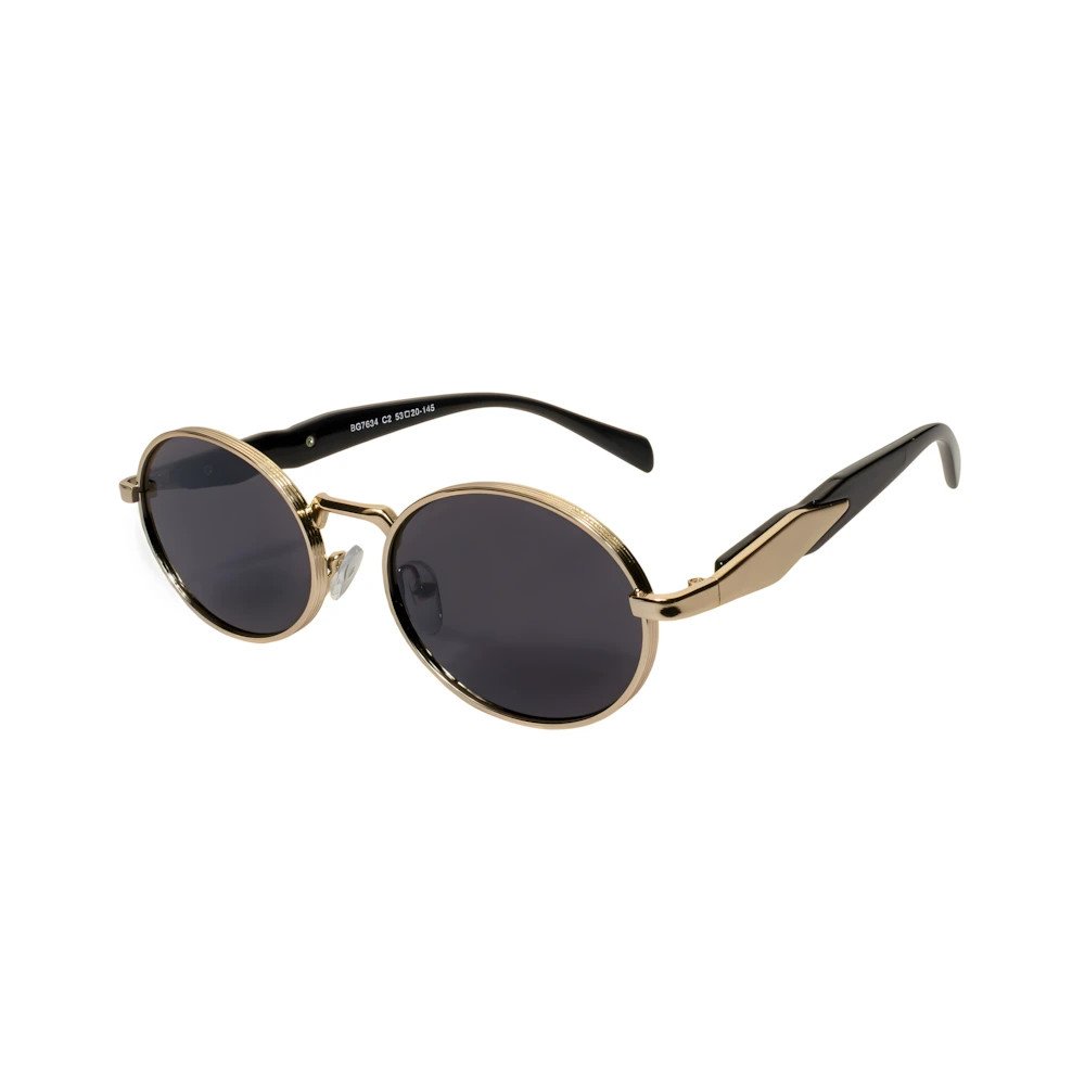 Double bridge round sunglasses with gold frame and black lenses, side angle — HARO Villefranche Rade